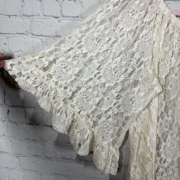 Tunic Women Plus 2X Ivory Short Bell Sleeve Lace Cottage Fairy Transparent Top - Picture 7 of 9